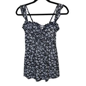 Dazy Women's M Foral Pattern Navy Blue Beach Swimdress Coverup Bathing Suit